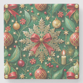 Porta-copo De Pedra Christmas Theme Pattern Gold Snowflake