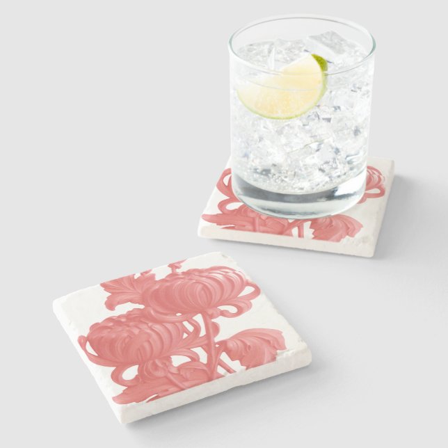 Porta-copo De Pedra Chrysanthemum Rosa (Lateral)