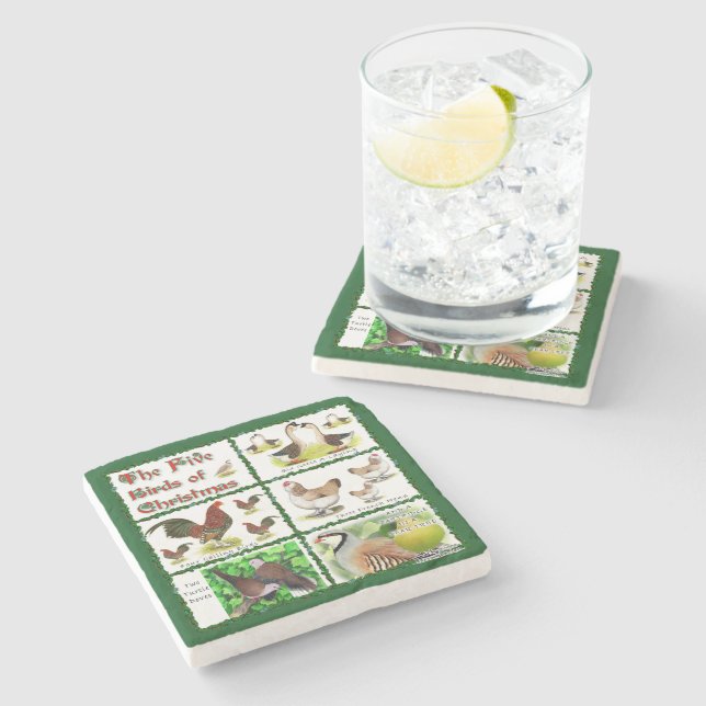 Porta-copo De Pedra Cinco Pássaros do Natal (Lateral)