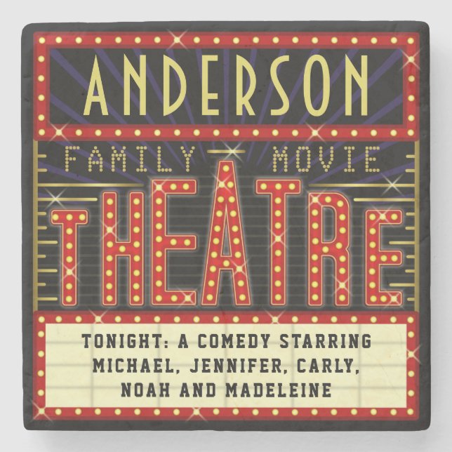 Porta-copo De Pedra Cinema em casa da Marquee do Cinema | Nome persona (Frente)