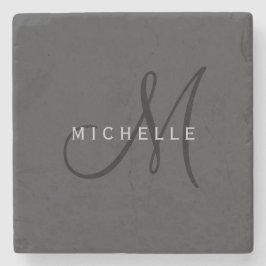 Porta-copo De Pedra Cinza Negra Profissional Seu Nome