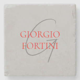 Porta-copo De Pedra Cinza Vermelho Seu Nome Monograma Inicial Moderno