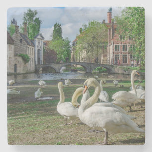 Porta-copo De Pedra Cisnes brancas de Bruges