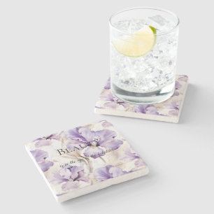 Porta-copo De Pedra Citação Romântica de Beleza Floral do Creme Roxo I