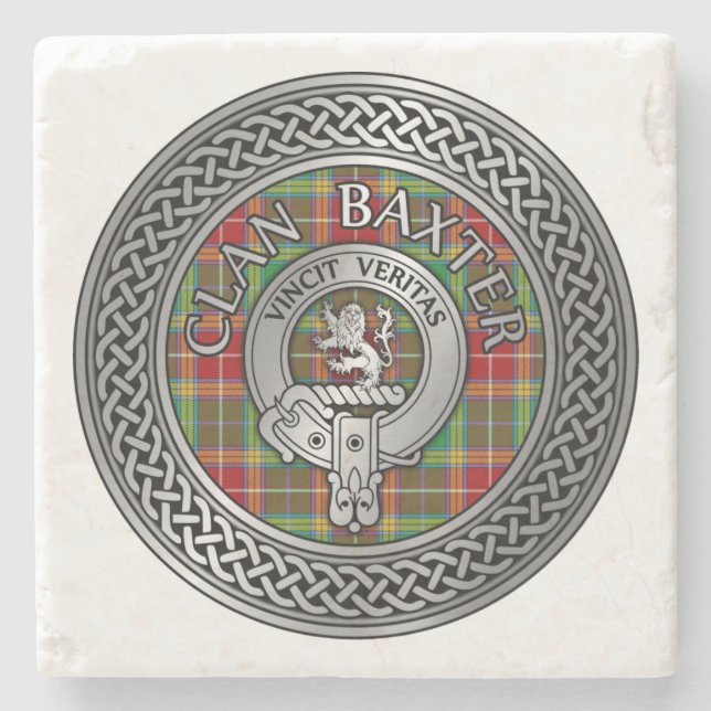 Porta-copo De Pedra Clan Baxter Crest & Tartan Knot (Frente)