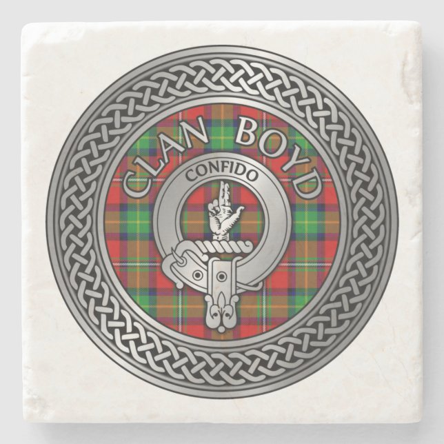 Porta-copo De Pedra Clan Boyd Crest e Tartan Knot (Frente)