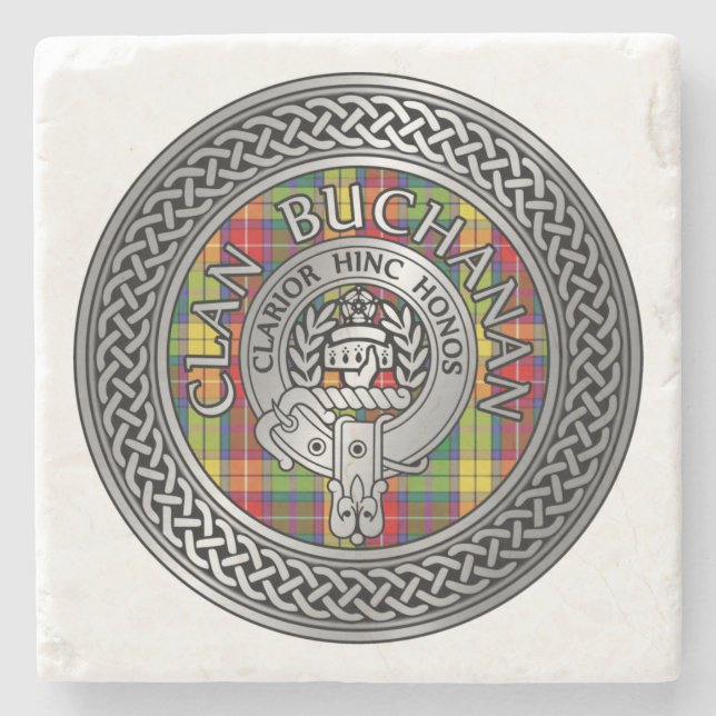 Porta-copo De Pedra Clan Buchanan Crest & Tartan Knot (Frente)