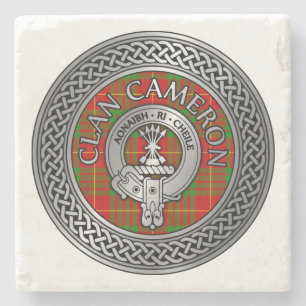 Porta-copo De Pedra Clan Cameron Crest & Tartan Knot Stone Porta copos