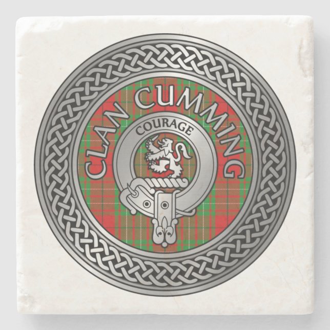 Porta-copo De Pedra Clan Cumming Crest & Tartan Knot Stone Porta copos (Frente)