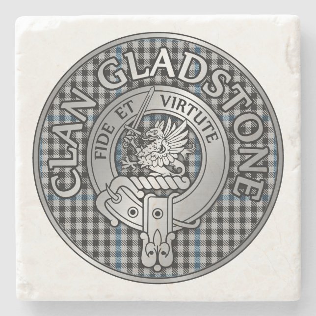 Porta-copo De Pedra Clan Gladstone Crest & Tartan (Frente)