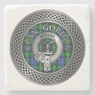 Porta-copo De Pedra Clan Gordon Crest & Tartan Knot Stone Porta copos