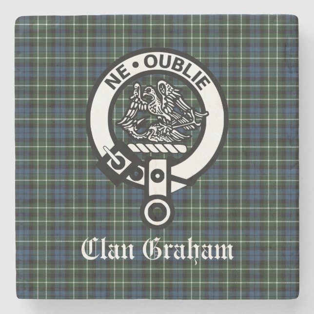 Porta-copo De Pedra Clan Graham Montrose Tartan & Crest (Frente)