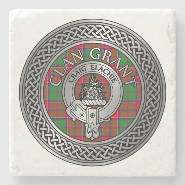 Porta-copo De Pedra Clan Grant Crest & Tartan Knot (Frente)