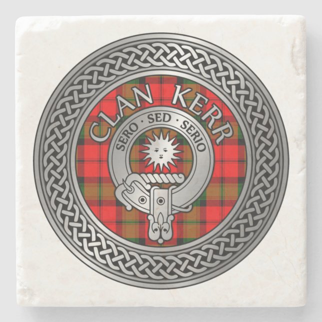 Porta-copo De Pedra Clan Kerr Crest & Tartan Knot (Frente)