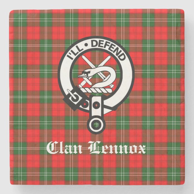 Porta-copo De Pedra Clan Lennox Crest Crachá & Tartan (Frente)
