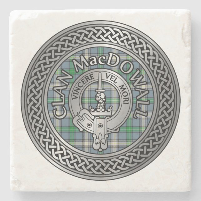 Porta-copo De Pedra Clan MacDowall Crest & Tartan Knot (Frente)