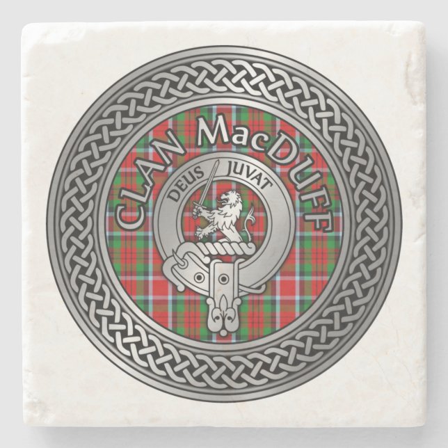 Porta-copo De Pedra Clan MacDuff Crest & Tartan Knot (Frente)