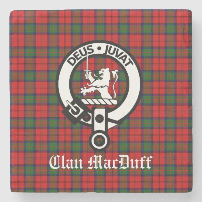 Porta-copo De Pedra Clan MacDuff Tartan e Crachá Crest escoceses (Frente)