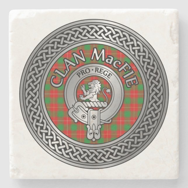 Porta-copo De Pedra Clan MacFie Crest & Tartan Knot (Frente)