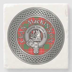 Porta-copo De Pedra Clan MacKinnon Crest & Tartan Knot Stone Porta cop