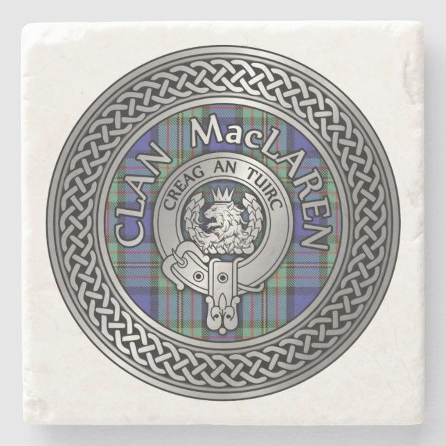 Porta-copo De Pedra Clan MacLaren Crest & Tartan Knot (Frente)