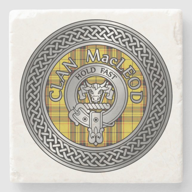 Porta-copo De Pedra Clan MacLeod Crest & Tartan Knot Stone Porta copos (Frente)
