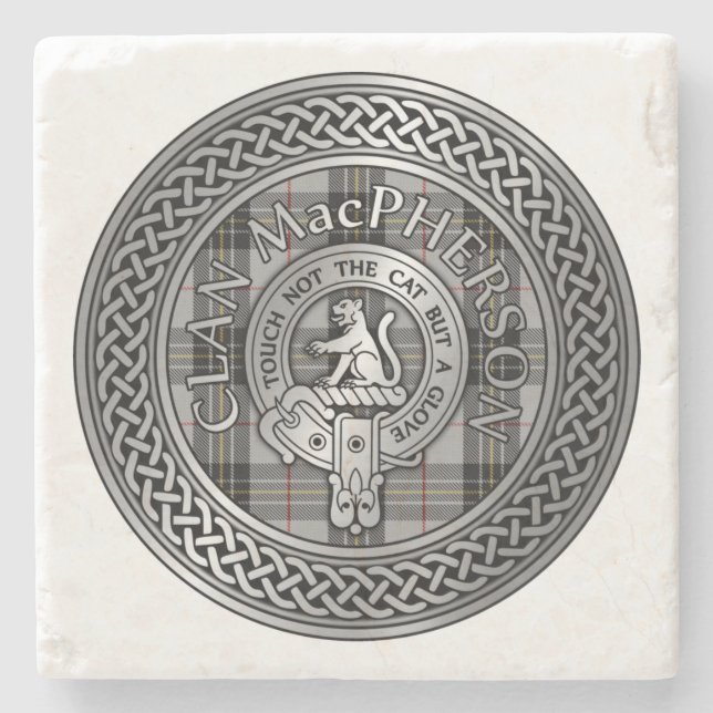 Porta-copo De Pedra Clan MacPherson Crest & Tartan Knot (Frente)