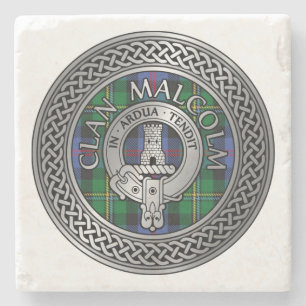 Porta-copo De Pedra Clan Malcolm Crest & Tartan Knot