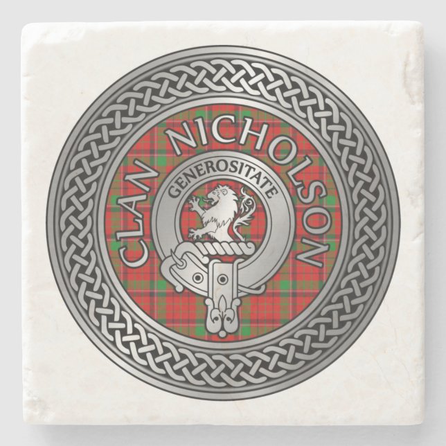 Porta-copo De Pedra Clan Nicholson Crest & Tartan Knot (Frente)