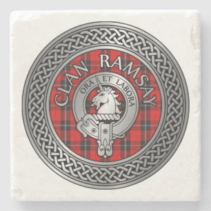 Porta-copo De Pedra Clan Ramsay Crest & Tartan Knot