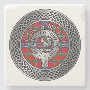 Porta-copo De Pedra Clan Sinclair Crest & Tartan Knot