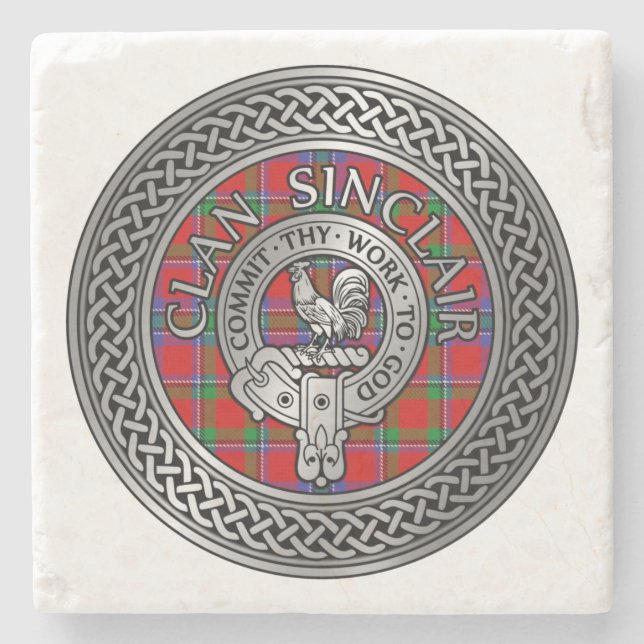 Porta-copo De Pedra Clan Sinclair Crest & Tartan Knot (Frente)