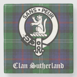 Porta-copo De Pedra Clan Sutherland Crest & Tartan Stone Porta copos