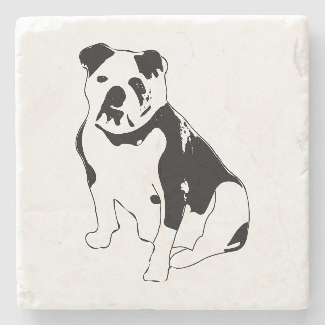 Porta-copo De Pedra Classic Sitting Bulldog Black and White Art (Frente)