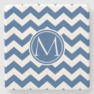 Porta-copo De Pedra Clássico Blue Chevron Monograma