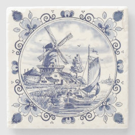 Porta-copo De Pedra Clássico Charme Vintage Moínho Holandês Delft Azul