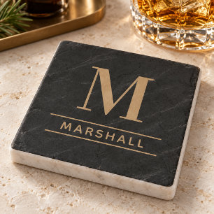 Porta-copo De Pedra Clássico Cognac Tan Monograma Personalizado Inicia