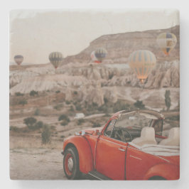 Porta-copo De Pedra Clássico Vintage Red Car Observando Balões de Ar Q