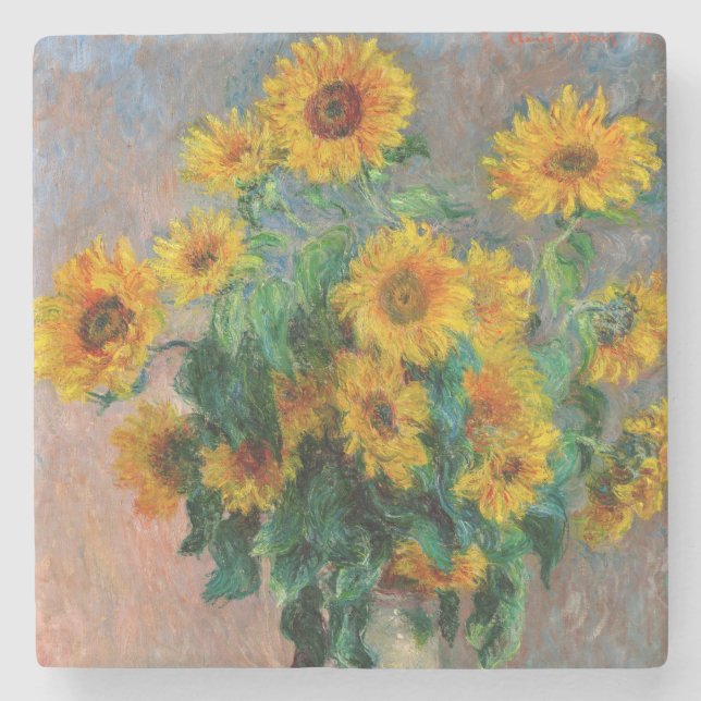 Porta-copo De Pedra Claude Monet - Buquê de Sunflower (Frente)