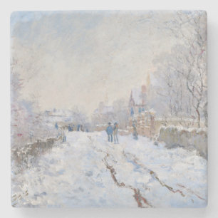Porta-copo De Pedra Claude Monet - Cena de neve em Argenteuil
