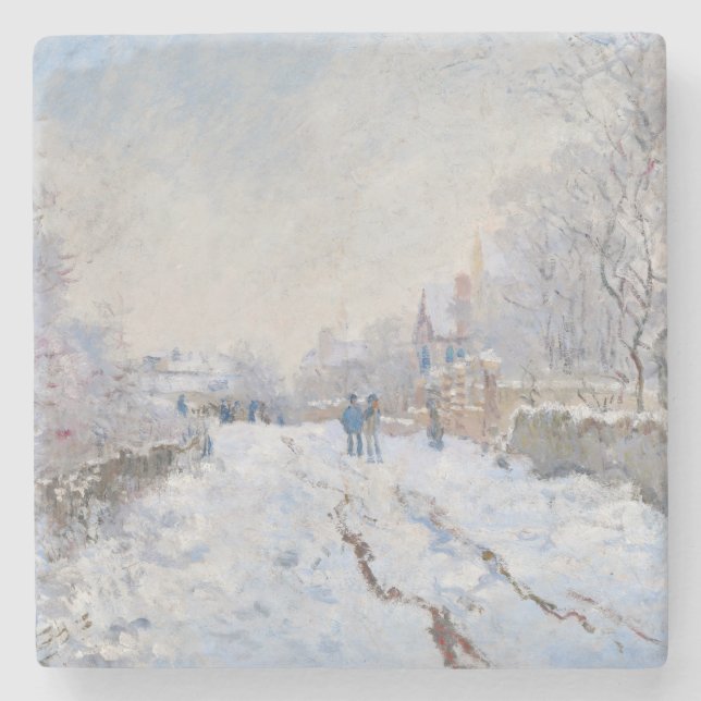 Porta-copo De Pedra Claude Monet - Cena de Neve na Argentina (Frente)
