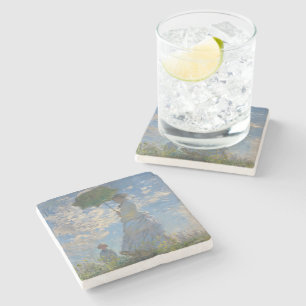 Porta-copo De Pedra Claude Monet Mulher com um Guarda-Sol Arte Refinad