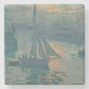 Porta-copo De Pedra Claude Monet Nascer do Sol Marinho Barco de Vela I