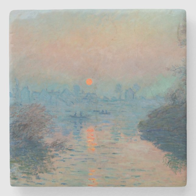 Porta-copo De Pedra Claude Monet - Sunset sobre o Sena em Lavacourt (Frente)
