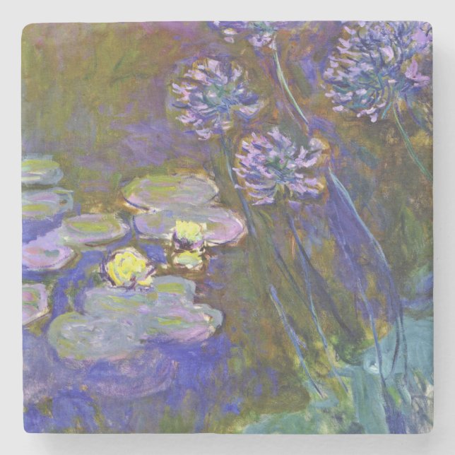 Porta-copo De Pedra Claude Monet Water Lily Agapanthus (Frente)