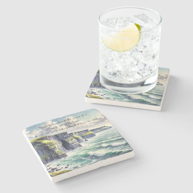 Porta-copo De Pedra Cliffs of Moher, Ireland & Quote (Lateral)