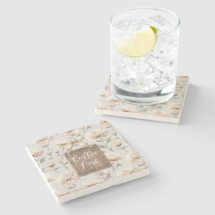 Porta-copo De Pedra Cocoa Marrom Creme Floral Café Primeiro