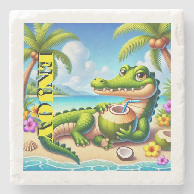 PORTA-COPO DE PEDRA COCODRILLO COM ÁGUA COCO (Frente)