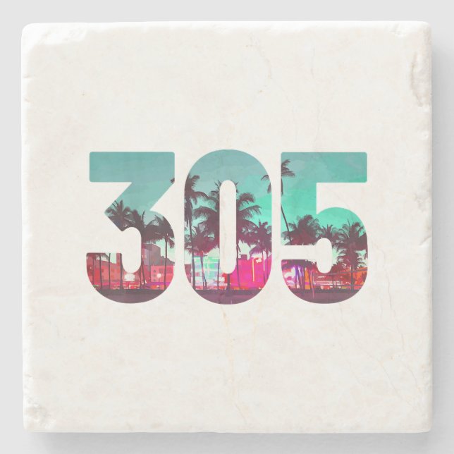 Porta-copo De Pedra Código de Área de Miami 305 - Prítico de Palmeiras (Frente)