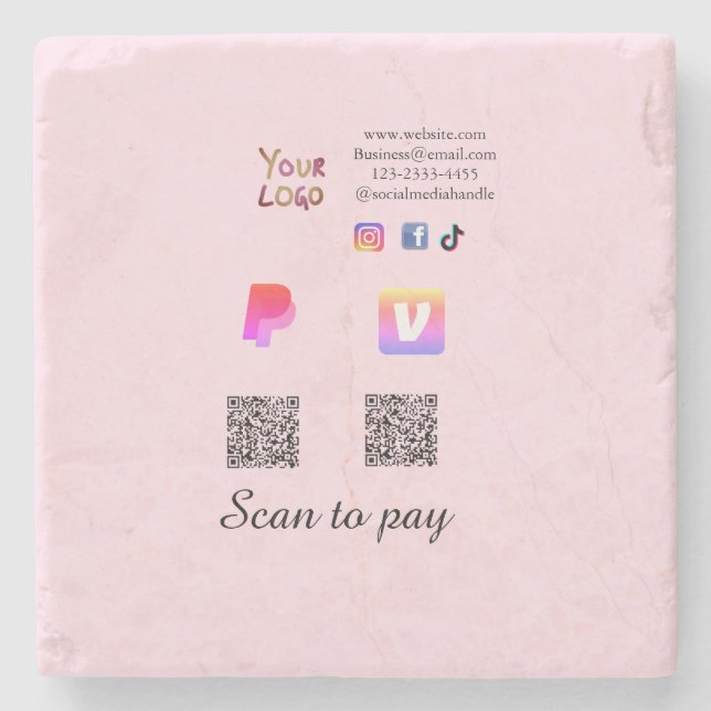 Porta-copo De Pedra código Q R PayPal venmo digitalizar pagar adiciona (Frente)